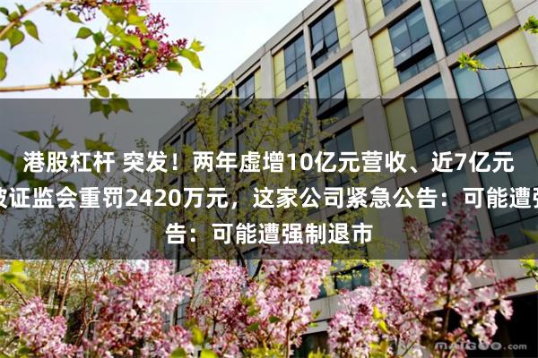 港股杠杆 突发!两年虚增10亿元营收、近7亿元利润!被证监会重罚2420万元,这家公司紧急公告:可能遭强制退市